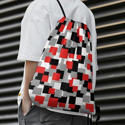 Theft Proof Drawstring Backpack Cinch Sack Water Resistant for Travel Camping Sports Equipment Men Women, White,Grey,Black And Red Irregular Geometric Bags - color: Picture (40)