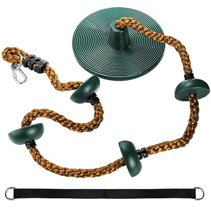 ZENFUN Climbing Rope with Platform and Disc, Tree Swing Seat Set Outdoor Playground Accessories Including Bonus Hanging Strap & Carabiner, Secure Trees House Swings, Gym Backyard, Max Load: 220lb