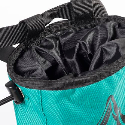 Chalk Bag for Rock Climbing – Chalk Pouch with Zippered Pocket, Brush Holder, Fleece Lining & Drawstring Closure – Turquoise Bag