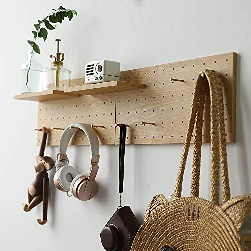 Wooden Pegboard Modular Display Organization Storage Wall Hooks Shelf (Color:Oak) - color: Oak colored veneer-A-2