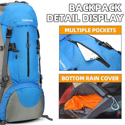 70L Camping Hiking Backpack with Rain Cover Waterproof Backpacking Backpack for Hiking Treeking Climbing Outdoor - color: Blue