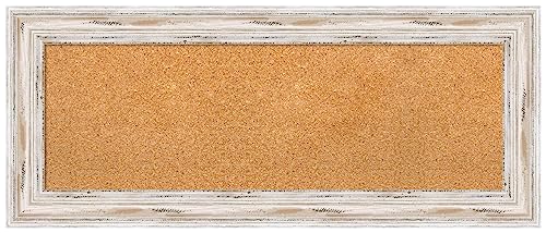 Amanti Art Natural Cork Board for Wall, 17x41 Vision Board with White Frame, Medium Corkboard Office Decor for Home Organization, Cottage Corkboard Pinboard to Display Items for Home Organization in - color: Alexandria White Wash, size: 17" x 41"
