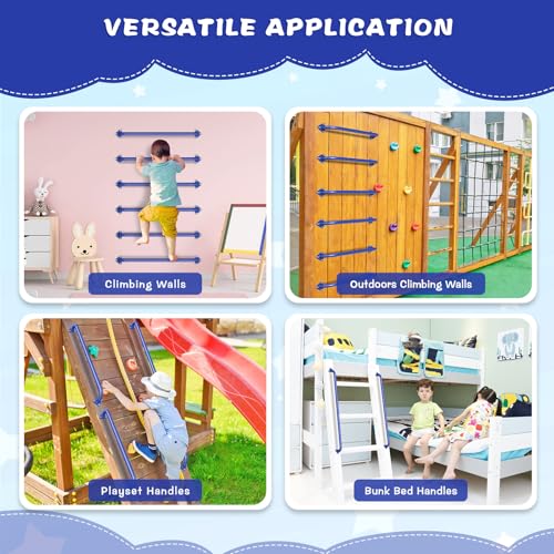 SELEWARE 42" Blue Metal Playground Handles Playset Grab Bars Ladder Handle | 500LB 2Pcs Heavy Duty Steel Kids Playground Handles for Indoor/Outdoor Ladder Handrail Swing Set Treehouse Rock Climbing Wall - color: E: 42"-2 Pcs-blue
