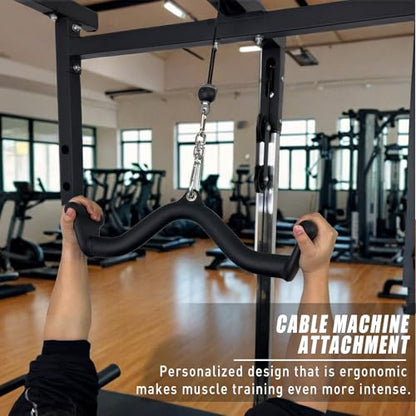 BLUSLM Lat Pull Down Bar T bar Row Attachment, V Bar Tricep Lat Pulldown Attachments, Back Strength Training Bar for Home Gym Exercise Cable Machine Attachments - color: Black 03
