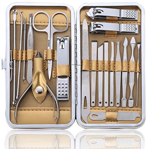 Manicure Set Pedicure Kit Professional 19 Pcs Nail Clipper for Men & Women Stainless Steel Sharp Cutter Grooming Nose Hair Scissors…Black Fingernails & Toenails with Portable Case (Wine red_19 pieces) - color: Wine Red_19 Pieces