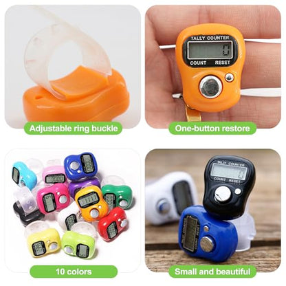 10-Pack Mini LCD Digital Finger Clicker Counter, 5-Digit Handheld Tally Counter for Knitting, Crochet, Lap Counting, Golf, Coaching, and Classroom Use