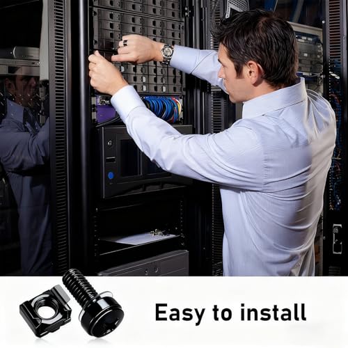 110 Pcs/55 Set Rack Mount Screws and Cage Nuts for Rack Mount Server Cabinet, Black Carbon Steel Rack Screws and Cage Nuts with Washers, M6 x 20 mm for Server Racks, Shelves, Cabinets - color: black