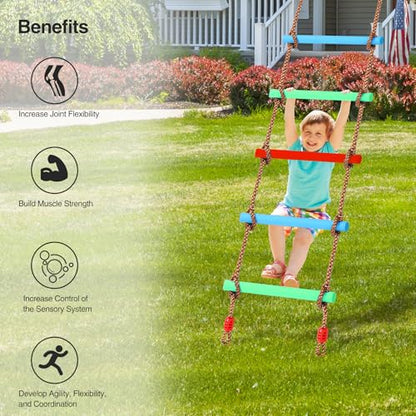 RedSwing Rope Ladder and Disc Swing Seat Combo for Kids, Climbing Ladder for Swing Set, Hanging Rope Ladder with Strap and Snap Hook, Great for Play Set, Outdoor, Tree House, Playground | Climbing Ladder for Swing Set, Hanging Rope Ladder with Strap and S
