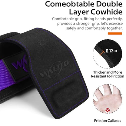 Weight Lifting Wrist Strap，Double Layer Leather Wrist Wraps with Neoprene Padding for Weightlifting & Deadlifts – Adjustable Gym Straps for Men & Women - color: Purple