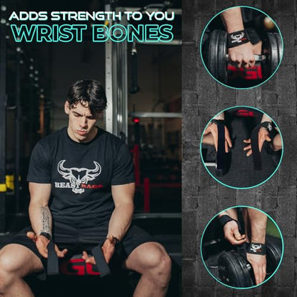 BEAST RAGE Lifting Wrist Straps for Weightlifting, Straps Gym Grip Power Workouts Lifting Straps Padded Neoprene & Premium Cotton Men Women, Deadlift Bodybuilding Exercise Lifting Straps - color: Black