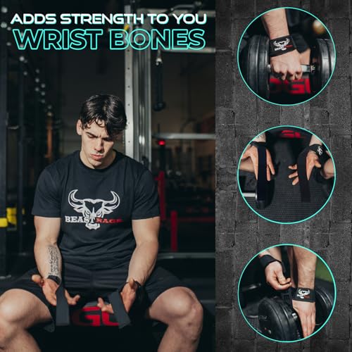 BEAST RAGE Lifting Wrist Straps for Weightlifting, Straps Gym Grip Power Workouts Lifting Straps Padded Neoprene & Premium Cotton Men Women, Deadlift Bodybuilding Exercise Lifting Straps - color: Jet