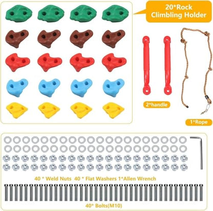 HYGRAD BUILT TO SURVIVE 20pc Rock Wall Climbing Holds for Kids - DIY Climbing Set Indoor & Outdoor Playground Accessories Wall Climbing Play Set