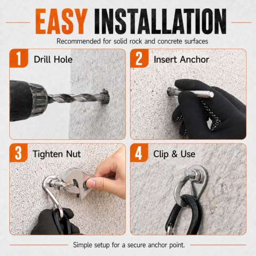 304 Stainless Steel Climbing Anchor Bolt, 30KN Rock Climbing Bolt Hanger, Heavy Duty Climbing Fastening Bolt, Climb Fastening Bolt Safe Fixed Point, 4 Set Rock Climbing Holds