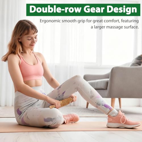Liitrton Wooden Massage Roller for Legs, Double Row Massage Roller Stick | Smooth Body Roller, Wood Therapy Massage Tools for Trigger Points Relief, Sore Muscle Recovery - color: Double-9‑wheel