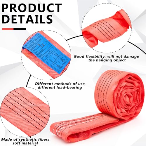 Fabbay 4 Pcs 4 Feet Heavy Duty Polyester Endless Loop Round Lift Slings Lifting Straps for Hoist Towing Moving Furniture Rigging Equipment, 13200 LB Vertical, 10600 LB Choker, 26400 LBs Basket(Red) - color: Red, size: 4 Feet