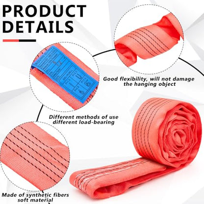 Fabbay 4 Pcs 4 Feet Heavy Duty Polyester Endless Loop Round Lift Slings Lifting Straps for Hoist Towing Moving Furniture Rigging Equipment, 13200 LB Vertical, 10600 LB Choker, 26400 LBs Basket(Red) - color: Red, size: 4 Feet