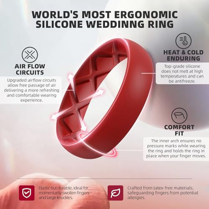 Egnaro Women's Stackable Silicone Rings, 2.5/5.5mm Wide 1.8/2mm Thick Bands | Comfort-Fit Rubber Bands Offer Breathable Flexibility for Nurses, Workouts, Pregnancy, Yoga, Travel, Office, and All-Day Wear - color: A37-Black, Olive Green, Dark Blue, Red