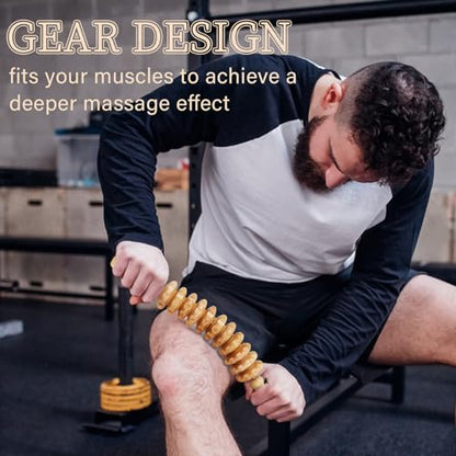 Liitrton Wooden Massage Roller for Legs, Curved Massage Roller Stick | Smooth Body Roller, Wood Therapy Massage Tools for Trigger Points Relief, Sore Muscle Recovery - color: Curved-11-wheel