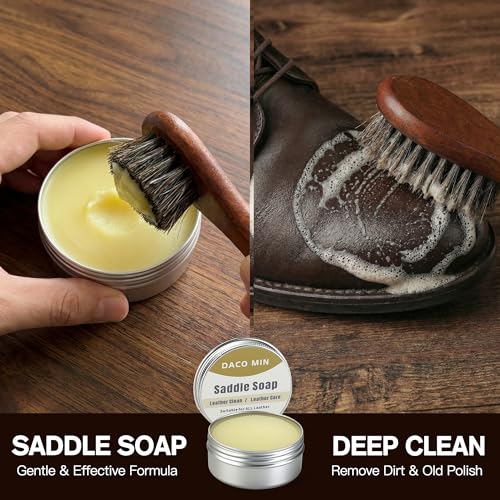 13-Pcs Complete Shoe Shine Kit & Leather Boot Care and Cleaning Kit - 100% Horsehair Brushes, Mink Oil, Saddle Soap, Shoe Polish Kit with Manual & Travel Case - Gift for Dad Husband Father
