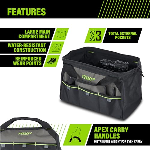 AWP Tool Bags, Premium Tool Bag, Black, Durable Tool Tote, for Professionals and Contractors - size: 15 Inch (Pack of 6), style: Tool Bag