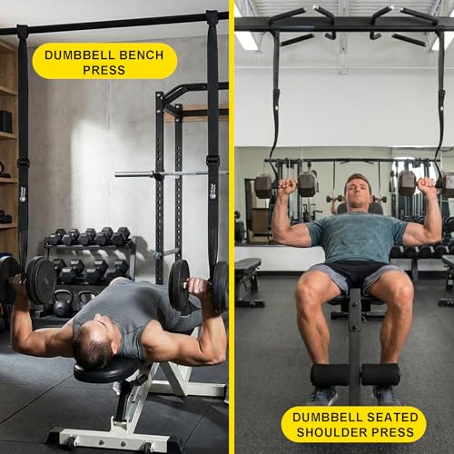 Dumbbell Spotter Straps with Safety Locking Buckle, Adjustable Height Hanging Straps for Chest Bench Press, Heavy Duty Barbell Rack Attachment for Home Gym Solo Training, Prevents Accidental Drops