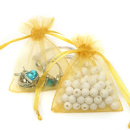 Boshen 100/200PCS Organza Gift Candy Sheer Bags Mesh Jewelry Pouches Drawstring Bulk for Wedding Party Favors Christmas (3" X 4"(200PCS), Gold) - color: Gold-3" X 4"(200PCS)