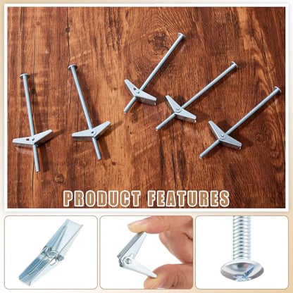 Yaocom 100 Pcs 1/4" X 6" Toggle Bolts Butterfly Screws Anchors Heavy Duty Wall Anchors for Drywall with Wing Nuts for Hanging Heavy Objects on Drywall - size: 1/4" X 6"