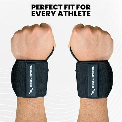 Real Steel Heavy-Duty Wrist Wraps for Weightlifting Men & Women - 24" Gym Wraps with Thumb Loop - Wrist Straps for Weightlifting Support, Powerlifting, and Strength Training - Workout Support Braces