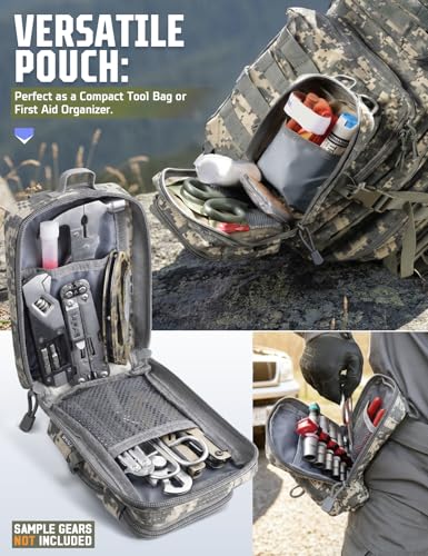 2 Pack Molle Accessories Tactical EDC Pouch, Small Tool Bag, Utility Phone Holder IFAK for Duty Belt, Backpack, Vest (Includes 2 US Flag Patch) - color: ACU