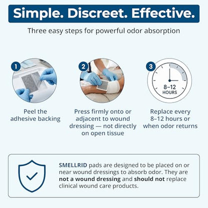 SMELLRID Activated Charcoal Odor Absorber Pads | 12 Unscented Adhesive (4"x4") Charcoal Pads for Body Odor, Flatulence & Personal Care Environments