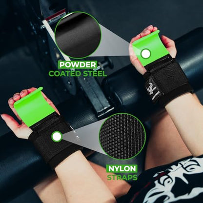 BEAST RAGE Workout Hooks for Men, Durable Coated Grip Gym Straps for Weightlifting Wrist Wraps Training Weight Lifting Strength Fitness Bodybuilding Anti Slip Women Hook Exercise - color: Green