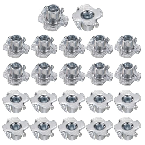 HARFINGTON M6x10mm T-Nuts 4 Pronged Tee Nut 0.69" x 0.39" Fully Thread Carbon Steel Inserts for Wood, Rock Climbing Holds, Cabinetry, Furniture 50pcs - size: M6x10mm