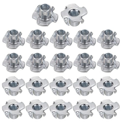 HARFINGTON M6x10mm T-Nuts 4 Pronged Tee Nut 0.69" x 0.39" Fully Thread Carbon Steel Inserts for Wood, Rock Climbing Holds, Cabinetry, Furniture 100pcs - size: M6x10mm, 17.5mm