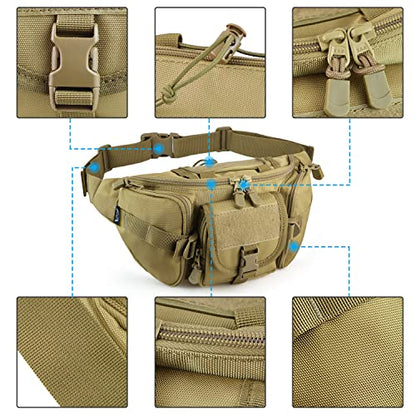 FRTKK Tactical Fanny Pack Military Waist Bag Pack with USA Flag Patch Utility Hip Pack with Adjustable Strap for Outdoors Fishing Cycling Camping Hiking Dog Walking (Tan) - color: Tan