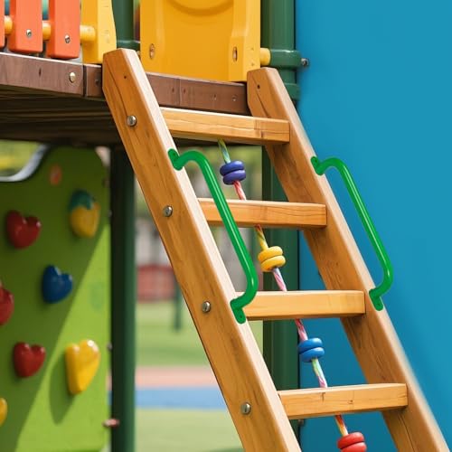 17 Inch Green Playground Handles Indoor Kids Monkey Bar Ladders 2Pcs | Heavy Duty Solid Metal, Vibrant Color Smooth Glossy Powder Coating, Comfy Secure Grips for Playset Swing Set Climbing Frame - color: Green - 2 Pack