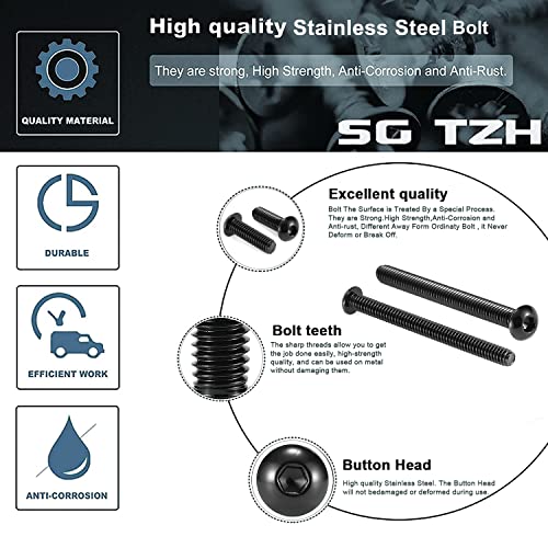 3/8-16 x 5/8" Button Head Socket Cap Bolts Screws, 20Pcs 304 Stainless Steel 18-8, Allen Hex Drive, Black Oxide by SG TZH(with Hex Spanner) - size: 3/8-16 x 5/8"