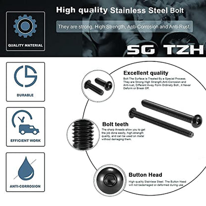 3/8-16 x 1/2" Button Head Socket Cap Bolts Screws, 20Pcs 304 Stainless Steel 18-8, Allen Hex Drive, Black Oxide by SG TZH(with Hex Spanner) - size: 3/8-16 x 1/2"