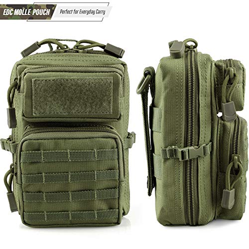 LIVANS Tactical Molle Utility Pouch, EDC Tool Pouch Tactical Phone Pouches Mini Waist Pouches Medical EDC IFAK Pack Mini Design of 3-Day Backpack - color: Army Green