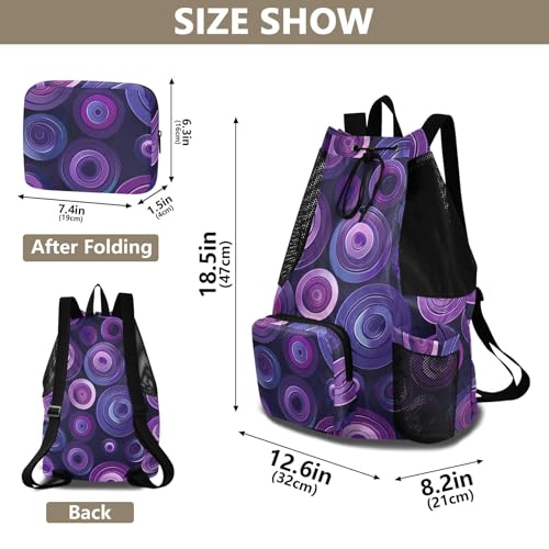 Drawstring Climbing Gym Bag With Inside Pockets Drawstring Bags For Men Women with Wet Dry Compartments Circle Pattern Amethyst
