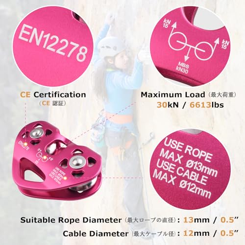 YAPJEB Zipline Pulley, 30kN 6700LBS Cable Kit, Heavy Duty Aluminum Alloy for Rescue Climbing, Mountaineering, Hauling (Black) - color: 30 kN - Black