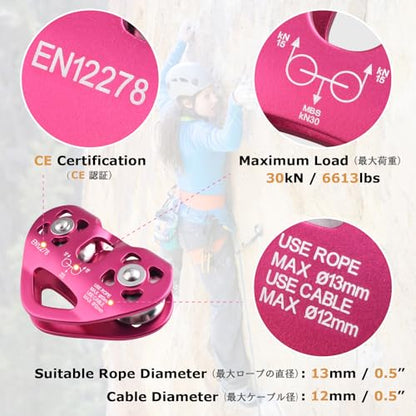 YAPJEB Zipline Pulley, 30kN 6700LBS Cable Kit, Heavy Duty Aluminum Alloy for Rescue Climbing, Mountaineering, Hauling (Black) - color: 30 kN - Black