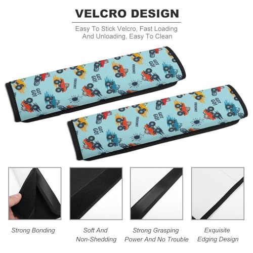 Soft Padded Car Seat Straps Shoulder Pads for Elderly Support, All Vehicles, 1 Pair Monster Trucks Shoulder Protector Anti-Slip Pad - color: Pattern 852