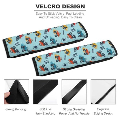 Soft Padded Car Seat Straps Shoulder Pads for Elderly Support, All Vehicles, 1 Pair Monster Trucks Shoulder Protector Anti-Slip Pad - color: Pattern 852