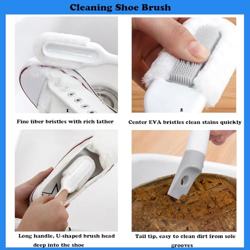 2Pack Shoe Cleaning Brush -Sneaker Shoe Cleaner Brush-Soft Bristle Cleaning Shoes Scrubber-Long Handle Shoe Scrubbing Brush-White Sneaker Cleaner Brush-Shoe Brushes for Cleaning - color: White