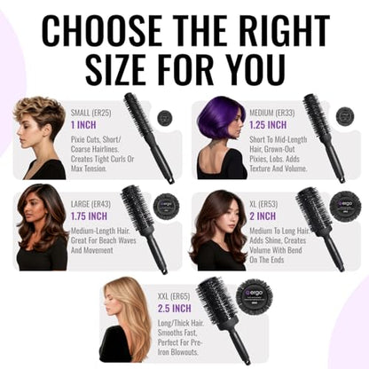 ERGO Ceramic Ionic Round Brush for Blow Out - Salon Quality Hair Brushes for Women - Roller Brush for Blow Drying, Wet and Dry Hair Styling, Volumizing Hair Care - ER65: 2.5" - size: 2X-Large - 2.50 Inch