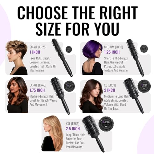 ERGO Ceramic Ionic Round Brush for Blow Out - Salon Quality Hair Brushes for Women - Roller Brush for Blow Drying, Wet and Dry Hair Styling, Volumizing Hair Care - ER43: 1.75" - size: Large - 1.75 Inch