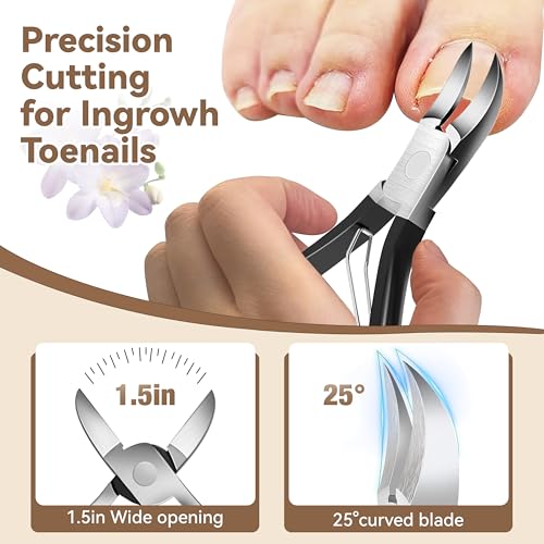 Toenail Clippers for Adults – 6-in-1 Thick & Ingrown Toenail Clippers Set, Large Straight & Slanted Nail Clippers, Heavy Duty Wide Jaw Nail Cutter with Long Handle for Men and Women