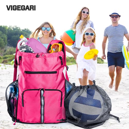 Large Beach Backpack Waterproof Sandproof - Customized Oversized Drawstring Pool Bag with Shoe Compartment for Toiletries, Towels, Gym, Travel - color: Pink, size: Large