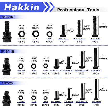 272PCS Hex Bolts and Nuts Kit, 1/4, 5/16, 3/8 Hex Bolts Screws Nuts Flat Lock Washers Assortment Kit, Carbon Steel Machine Screws Set Grade 8.8 (Black) - size: 272PCS 1/4 5/16 3/8 Hex Bolts Black