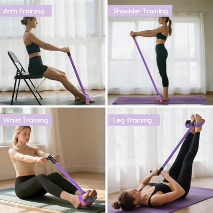 Resistance Bands with Handles, 6-Tube Elastic Pedal Resistance Band for Working Out, Durable Natural Rubber Exercise Bands, Multifunction Exercise Equipment for Abdomen, Waist, Arm, Leg Stretching - color: Purple
